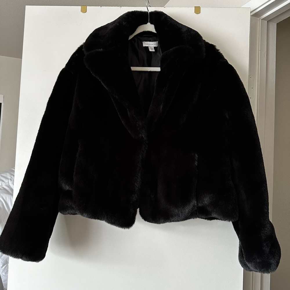 TOP SHOP FAUX FUR CROP COAT